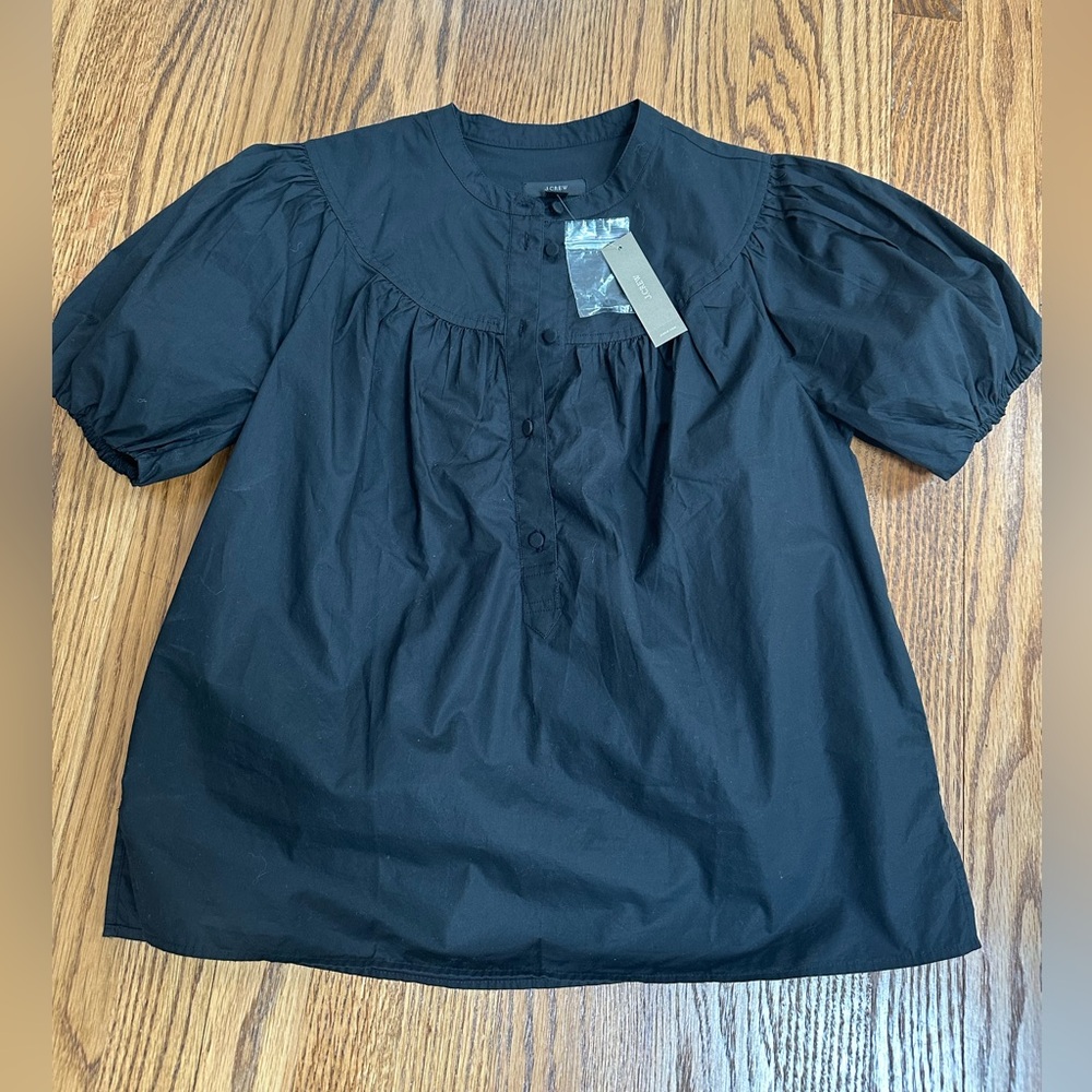 NWT J. Crew Bubble Sleeve Poplin Black Short Sleeve Top